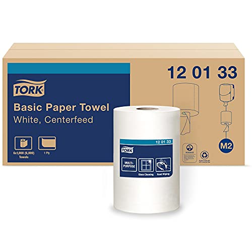 Tork Centerfeed Papierwischer weiß M2, hohe Saugfähigkeit, 6 x 1000 Blatt, 120133 von Tork