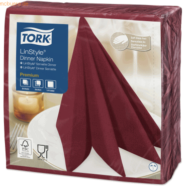 Tork Dinnerservietten Premium LinStyle 39x39cm 1/4 Falz 1-lagig burgun von Tork