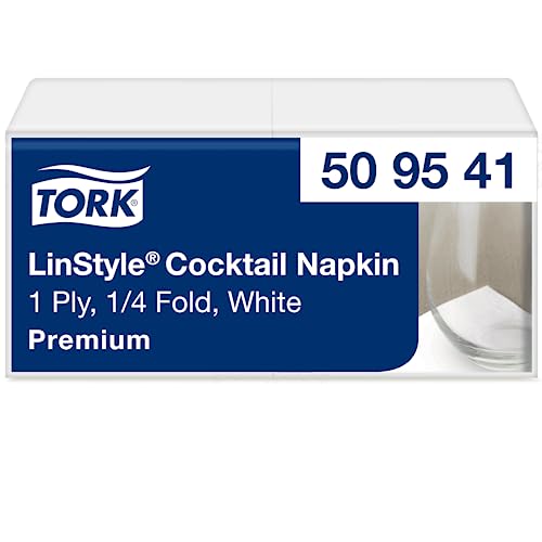 Tork LinStyle Cocktailservietten Weiß, 1/4‑Falz, strapazierfähig, 23,8 x 23,8 cm, 1 x 100 Servietten, 509541 von Tork