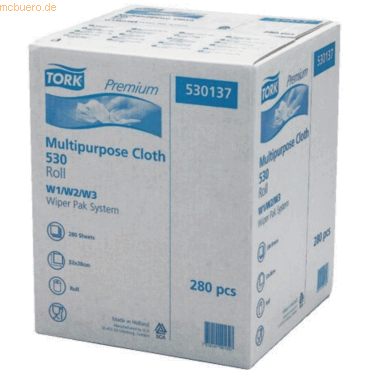 Tork Reinigungstücher Premium 530 1-lagig 32x38cm weiß 1 Rolle mit 280 Tork Reinigungstücher Premium 530 1-lagig 32x38cm weiß 1 Rolle mit 280 von Tork