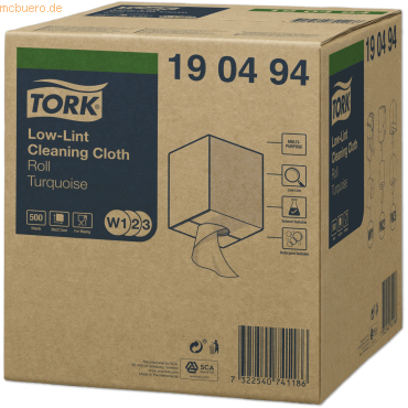 Tork Reinigungstücher fusselarm W1/W2/W3 1-lagig 27,5x36cm türkis 500 von Tork