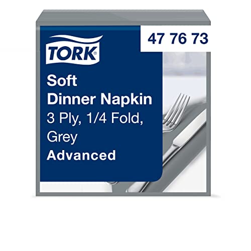 Tork Soft Dinnerservietten Grau, 1/4‑Falz, 3‑lagig, 40 cm × 39 cm, 100 Servietten, 477673 von Tork