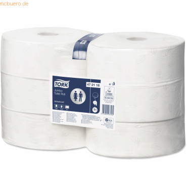 Tork Toilettenpapier Advanced Jumbo Rolle 2-lagig 9,5cmx380m weiß VE=6 von Tork