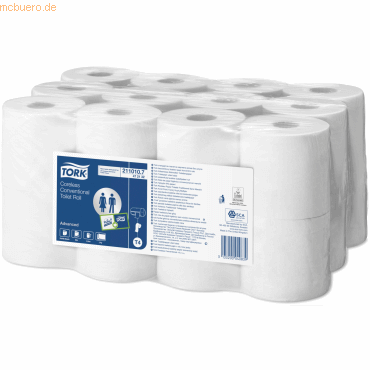 Tork Toilettenpapier Advanced Kleinrolle hülsenlos T4 2-lagig 9,3cmx50 von Tork