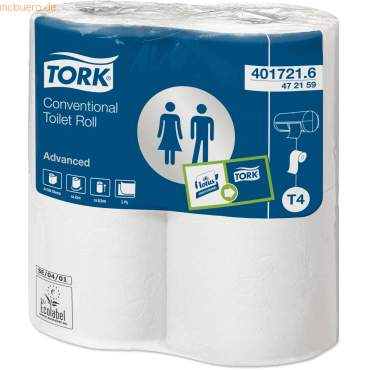 Tork Toilettenpapier Advanced Kleinrollen T4 2-lagig 9,6cmx24,8m weiß von Tork