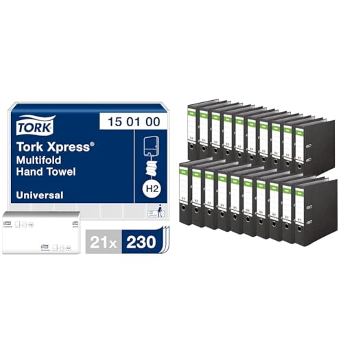 Tork Xpress Multifold-Handtücher Weiß H2 & Original DINOR Ordner-Wolkenmarmor-Recycling 20er Pack 8 cm breit DIN A4 schwarz Aktenordner Briefordner Büroordner von Tork