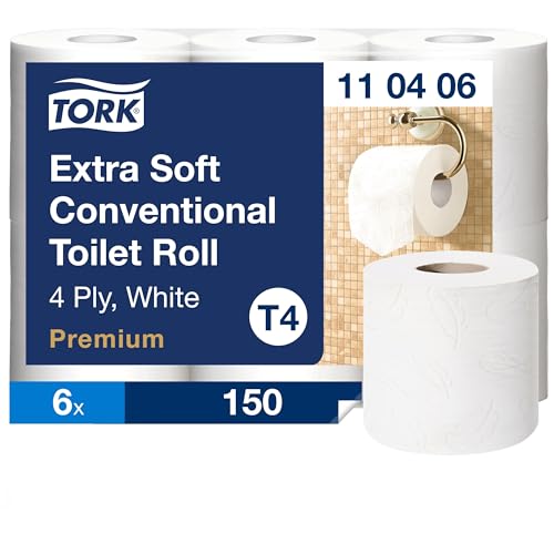Tork extra weiches Kleinrollen Toilettenpapier Weiß T4, Premium Qualität, 4 lagig, 6 Rollen x 18.75m, 110406 Tork extra weiches Kleinrollen Toilettenpapier Weiß T4, Premium Qualität, 4 lagig, 6 Rollen x 18.75m, 110406 von Tork