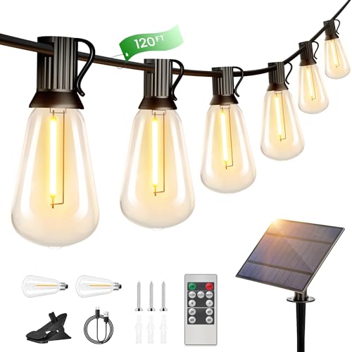 Solar Lichterkette Außen,120FT/36M ST38 Garten Lichterkette mit 50+2 LED Kunststoffbirne,Solar Aufladung,4 Modi Wasserdichte für Garten Terrasse Hochzeit Party, 2200K Warm Weiß von Torkase