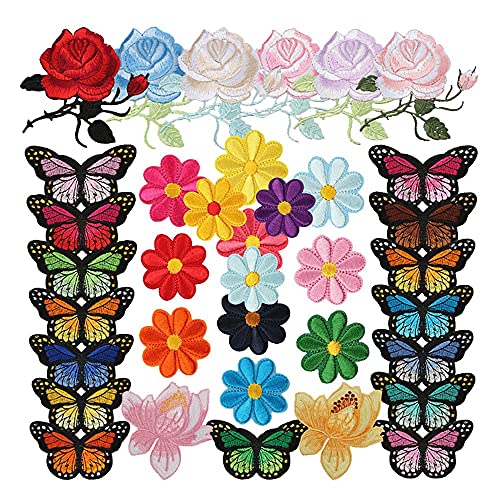 Torribala 36 STÜCKE Schmetterling Blumen AufbüGeln AufnäHen Applikationen Stickerei Abzeichen Logo Patch Applikation DIY von Torribala