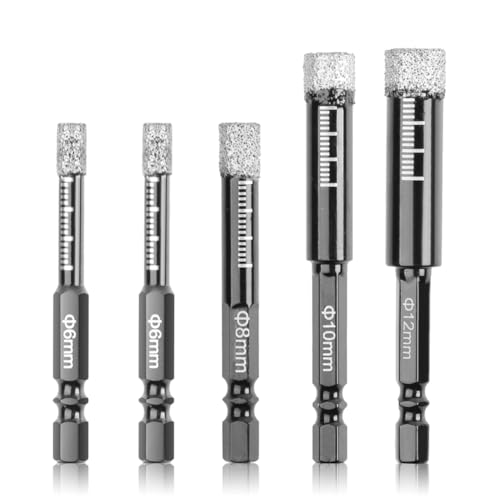 Torribala Diamantbohrer-Set, Packung mit 5 trockenen Diamantbohrern, Set für Keramik, Fliesen, Glas, Marmor, Ziegel, Größe 6, 8, 10, 12 mm Torribala Diamantbohrer-Set, Packung mit 5 trockenen Diamantbohrern, Set für Keramik, Fliesen, Glas, Marmor, Ziegel, Größe 6, 8, 10, 12 mm von Torribala