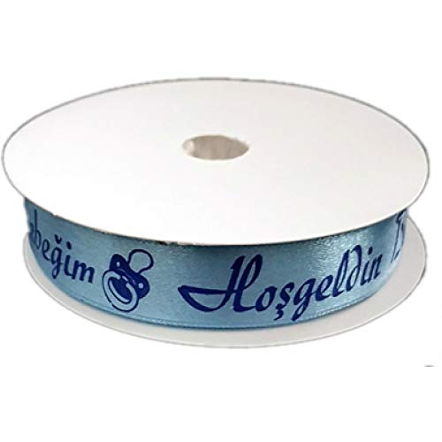 Hosgeldin Bebegim Satin Schleifenband blau, 2cm von Torten Deko Shop