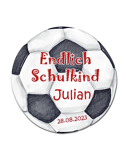 Tortenaufleger Einschulung Schulstart mit Text FUSSBALL (Fondant, Dekorpapier Plus oder Oblatenpapier Rund inkl. Ausschneideservice) von Tortenpixel