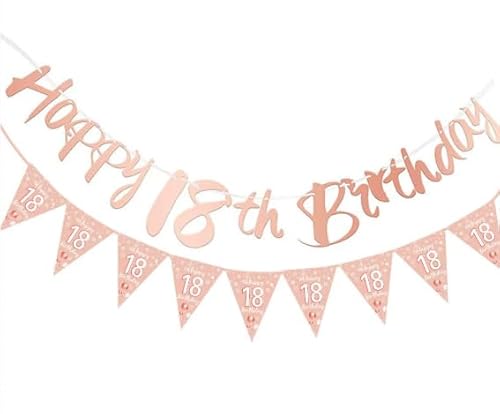 Torytoe 18 Geburtstag Deko Banner, Happy 18 Birthday Banner Dekoration Wimpelkette zum 18ter Geburtstags 18. Geburtstag Girlande Rose Gold Geburtstagsdeko Set für Frauen Mädchen (Rose Gold-18) von Torytoe