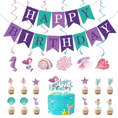 Torytoe Meerjungfrau Geburtstag Deko, Happy Birthday Banner Geburtstagsdeko Hängende Wirbel Meerjungfrau Ocean Theme Tortendeko Geburtstag Party Dekoration für Frauen Mädchen Torytoe Meerjungfrau Geburtstag Deko, Happy Birthday Banner Geburtstagsdeko Hängende Wirbel Meerjungfrau Ocean Theme Tortendeko Geburtstag Party Dekoration für Frauen Mädchen von Torytoe