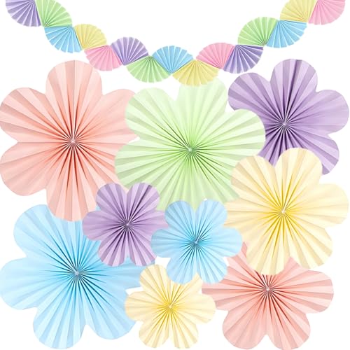 Torytoe 10 Stück Papier Fächer Papierblumen Dekoration, Papier Blumen Bunt mit Papierfächer Girlande Hängende Papierfächer für Hochzeit Geburtstagsdeko Tischdeko Baby Shower Frühling Sommer Deko von Torytoe