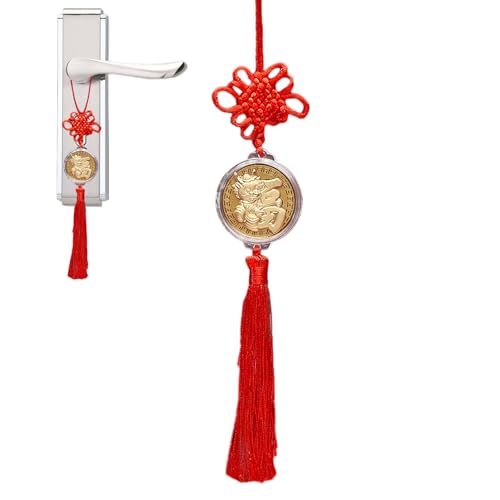 Toseky Chinesische Neujahrsdekorationen - Hung Ornaments Dekorationen 2024 Gold-Maskottchen-Münze,Sternzeichen-Drachen- -Quasten-Dekoration zum Aufhängen im Auto von Toseky