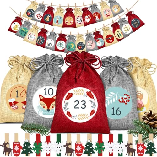 Adventskalender 2024 zum befüllen Stoff Weihnachtskalender aus Holz mit 24 Stoffbeutel Groß 18 x 13 cm, 24 Weihnachtsklammern und 2 Adventskalender Sticker Adventskalender 2024 zum befüllen Stoff Weihnachtskalender aus Holz mit 24 Stoffbeutel Groß 18 x 13 cm, 24 Weihnachtsklammern und 2 Adventskalender Sticker von Tosoda