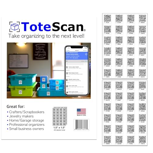 ToteScan Intelligente QR-Etiketten für Organisation/Umzug/Aufbewahrung (48 einzigartige Etiketten, 3,8 x 3,8 cm)… von ToteScan