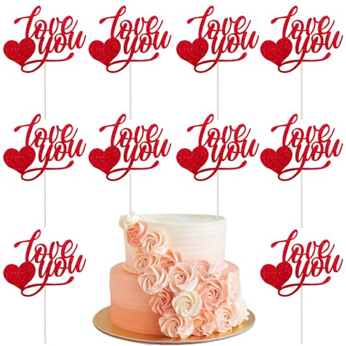 10 x Valentinstags-Herz-Kuchenaufsätze, glitzernde Buchstaben, Cupcake-Topper für Valentinstag, Geburtstag, Hochzeit, Jahrestag, Verlobung, Party, Kuchendekoration, Zubehör, Rot 10 x Valentinstags-Herz-Kuchenaufsätze, glitzernde Buchstaben, Cupcake-Topper für Valentinstag, Geburtstag, Hochzeit, Jahrestag, Verlobung, Party, Kuchendekoration, Zubehör, Rot von Totelux