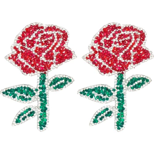Aufnäher zum Aufbügeln, Motiv: Rose, Strasssteine, Rot von Totelux