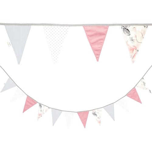 Wimpelkette Kinderzimmer Velvet Waffelbaumwolle Wimpel Girlande Outdoor Geburtstag Wimpelkette Stoff Deko Wetterfest 350 cm 12 Dreiecke (15 cm x 22 cm) Rose von Totsy Baby