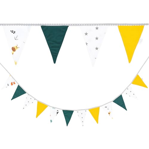 Wimpelkette Kinderzimmer Velvet Waffelbaumwolle Wimpel Girlande Outdoor Geburtstag Wimpelkette Stoff Deko Wetterfest 350 cm 12 Dreiecke (15 cm x 22 cm) Safari von Totsy Baby