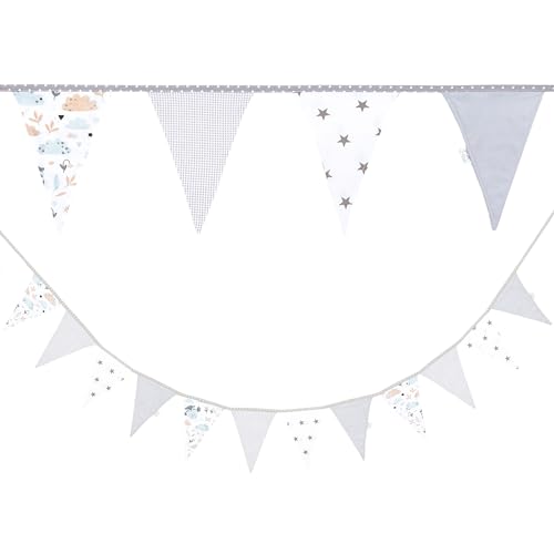 Wimpelkette Kinderzimmer Velvet Wimpel Girlande Outdoor Geburtstag Wimpelkette Stoff Deko Wetterfest 350 cm 12 Dreiecke (15 cm x 22 cm) Sterne – Eule von Totsy Baby