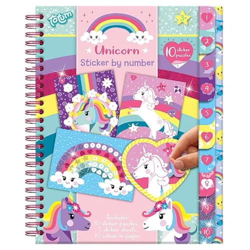 Totum Einhorn Kleben nach Zahlen: Kunterbunter Unicorn Sticker-Spielspaß für Kinder, Feinmotorik & Lernspiel, Malvorlagen, Kinder Stickerheft, bunt von Totum