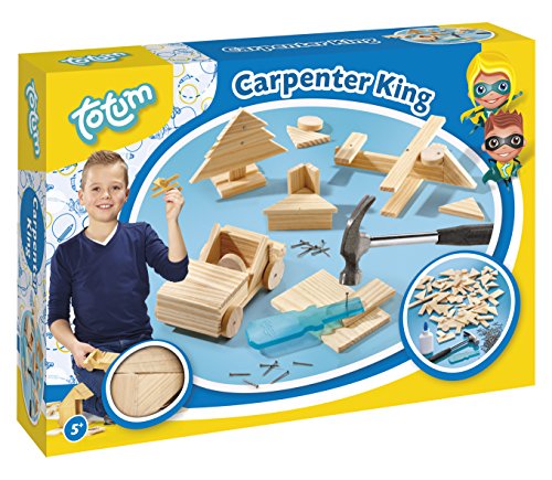 Hammerspiel Zimmermann-Set Carpenter King: mit Holzteilen in verschiedenen Größen und Formen, Nägel und Hammer von Totum