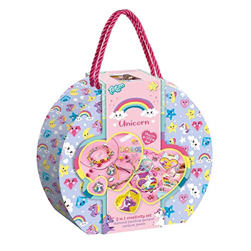Totum 71506 Geschenkbox 2in1: Diamond Painting und Schmuckbastelset – Gestalte Einhornbilder mit wunderschönen Glitzersteinchen und Armbänder mit bunten Perlen und Charms, Mittel Totum 71506 Geschenkbox 2in1: Diamond Painting und Schmuckbastelset – Gestalte Einhornbilder mit wunderschönen Glitzersteinchen und Armbänder mit bunten Perlen und Charms, Mittel von Totum