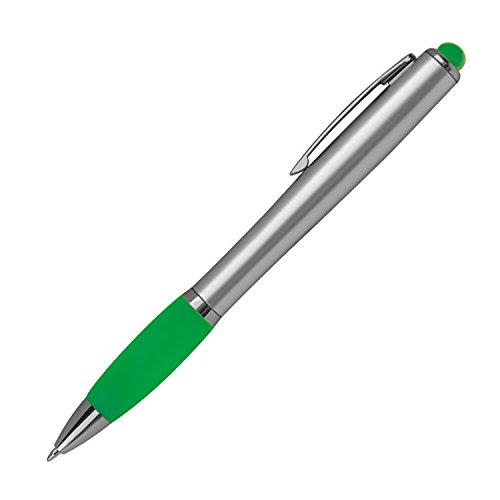 Touchpen Kugelschreiber / mit farbigen LED Licht / Farbe: silber-grün von Touchpen Kugelschreiber