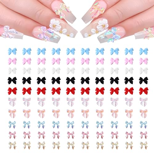 3D Nail Charms, Bunte Schleifenknoten Nagelstecker Strasssteine Schleifenknoten Nail Decorations, für Nagelsteine, Manicure DIY Crafts, Jewelry Accessories (100) von Toulifly