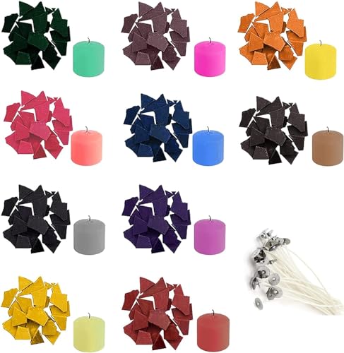 Kerzenfarben, 10 Farben Gießfarbstoff für Kerzen, Soja-Kerzenwachs zum Färben, Herstellungsfarbe für Sojawachs, Bienenwachs, Palmwachs DIY Mit 20 Dochten von Lulizzie