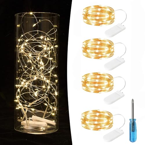 Toulifly LED Mini Lichterkette mit Batterie, 4x30LEDs, 3M Warmweiß, Kupferdraht, Batteriebetrieben, für Party, Hochzeit, Halloween, Weihnachten, DIY Beleuchtung Deko von Toulifly