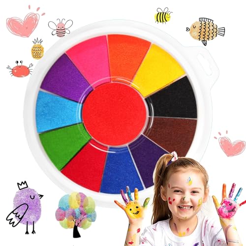 Toulifly Stempelkissen Bunt, Stempelkissen Kinder, 12 Farben Waschbares Kinder Stempelkissen, Stempelkissen Set, Fingerstempelfarbe für DIY,Kreative Aktivitäten,Kindergeburtstage und Stoffmalerei von Toulifly