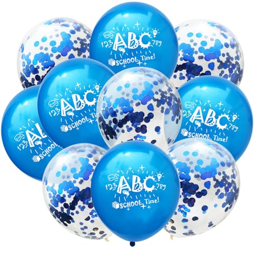 10 Stück Luftballons Einschulung, Schulkind Luftballons Schulanfang Deko, ABC Latex Ballons für Einschulung Deko Schuleinführung Schulkind Deko Einschulung Junge und Mädchen Blau und Konfetti Design 10 Stück Luftballons Einschulung, Schulkind Luftballons Schulanfang Deko, ABC Latex Ballons für Einschulung Deko Schuleinführung Schulkind Deko Einschulung Junge und Mädchen Blau und Konfetti Design von Tourima