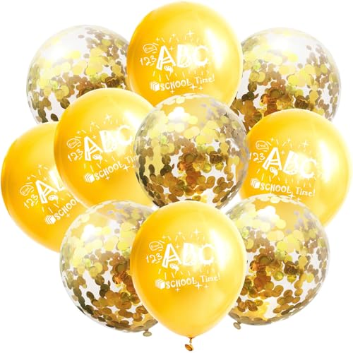 10 Stück Luftballons Einschulung, Schulkind Luftballons Schulanfang Deko, ABC Latex Ballons für Einschulung Deko Schuleinführung Schulkind Deko Einschulung Junge und Mädchen Gold und Konfetti Design 10 Stück Luftballons Einschulung, Schulkind Luftballons Schulanfang Deko, ABC Latex Ballons für Einschulung Deko Schuleinführung Schulkind Deko Einschulung Junge und Mädchen Gold und Konfetti Design von Tourima