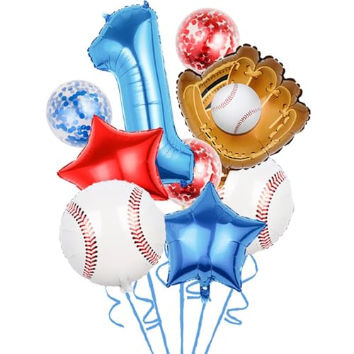 Baseball-Partyballon-Set, 9-teilig, 32-Zoll-Nummer 1 Blau, Baseball-Handschuh 54x50cm, Konfetti-Luftballons, Stern-Folienballons, Rot-Weiß-Blau Baseball-Partyballon-Set, 9-teilig, 32-Zoll-Nummer 1 Blau, Baseball-Handschuh 54x50cm, Konfetti-Luftballons, Stern-Folienballons, Rot-Weiß-Blau von Tourima