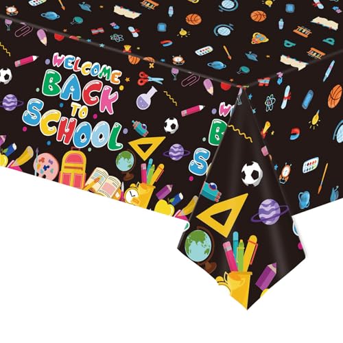 Deko Einschulung, Welcome Back to School Tischdecke, 274 x 137 cm, Schwarze Schulbedarf-Muster, Partydekoration für Schulanfang Deko Einschulung, Welcome Back to School Tischdecke, 274 x 137 cm, Schwarze Schulbedarf-Muster, Partydekoration für Schulanfang von Tourima