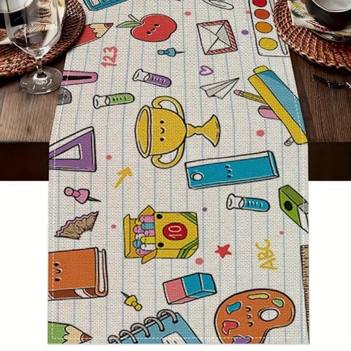 Dekorative Tischdecke mit Schulmotiv, Schulanfang Design, Cartoon Schreibtisch Muster von Tourima