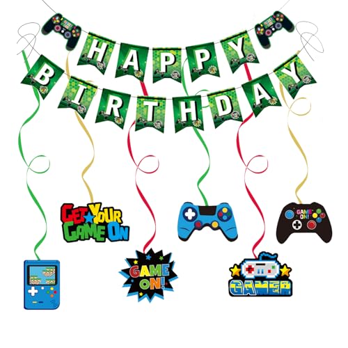 Gaming Geburtstagsgirlande, Happy Birthday Girlande mit Spielkonsolen Motiven und Hängedekoration, Happy Birthday Deko, für Erwachsene und Kinder Geburtstag Party Dekoration Grün Gaming Geburtstagsgirlande, Happy Birthday Girlande mit Spielkonsolen Motiven und Hängedekoration, Happy Birthday Deko, für Erwachsene und Kinder Geburtstag Party Dekoration Grün von Tourima