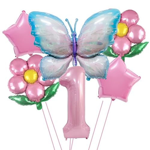 Geburtstags-Luftballon-Set, Schmetterling und Blumen Design, 74x100cm Schmetterling, 52x45cm Blumen, Rosa und Blau Geburtstags-Luftballon-Set, Schmetterling und Blumen Design, 74x100cm Schmetterling, 52x45cm Blumen, Rosa und Blau von Tourima