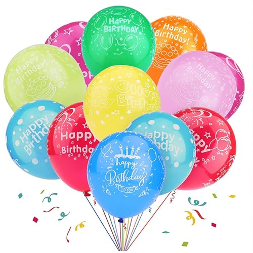 Geburtstags Luftballons, 50 Stück, 30cm, Mehrfarbig mit Happy Birthday Aufdruck, Heliumgeeignet, Party Dekoration Geburtstags Luftballons, 50 Stück, 30cm, Mehrfarbig mit Happy Birthday Aufdruck, Heliumgeeignet, Party Dekoration von Tourima