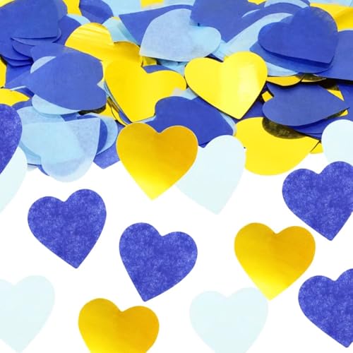 Herz Konfetti Bunt 60g, Confetti Groß 5000+ Stück, 2,5cm Konfetti Groß Geburtstag, Mehrfarbig Herz Streudeko,Papier Confetti für Geburtstag Hochzeit Party Dekoration（Blau + Gold + Hellblau） von Tourima
