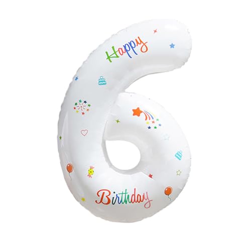 Luftballon 6, Zahlen Luftballon, 32 Zoll Weiß mit Aufdruck „Happy Birthday“ Folienballon 6, 81cm, Helium Ballon Luftballon 6 Geburtstag für 6 Jahre Geburtstagsdeko Kinder Mädchen Junge Luftballon 6, Zahlen Luftballon, 32 Zoll Weiß mit Aufdruck „Happy Birthday“ Folienballon 6, 81cm, Helium Ballon Luftballon 6 Geburtstag für 6 Jahre Geburtstagsdeko Kinder Mädchen Junge von Tourima