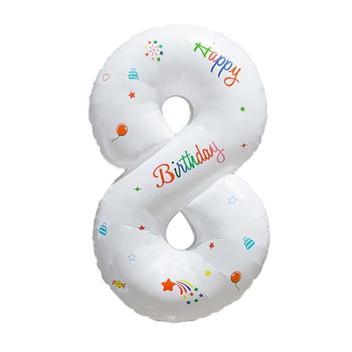 Luftballon 8, Zahlen Luftballon, 32 Zoll Weiß mit Aufdruck „Happy Birthday“ Folienballon 8, 81cm, Helium Ballon Luftballon 8 Geburtstag für 8 Jahre Geburtstagsdeko Kinder Mädchen Junge Luftballon 8, Zahlen Luftballon, 32 Zoll Weiß mit Aufdruck „Happy Birthday“ Folienballon 8, 81cm, Helium Ballon Luftballon 8 Geburtstag für 8 Jahre Geburtstagsdeko Kinder Mädchen Junge von Tourima