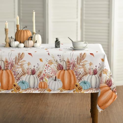 Tischdecke Herbst, Herbst Tischdecke mit Kürbis-Motiv, Herbstblätter-Design,140 x 90 cm Thanksgiving Tischdekoration, Weiß Tischdecke Herbst, Herbst Tischdecke mit Kürbis-Motiv, Herbstblätter-Design,140 x 90 cm Thanksgiving Tischdekoration, Weiß von Tourima