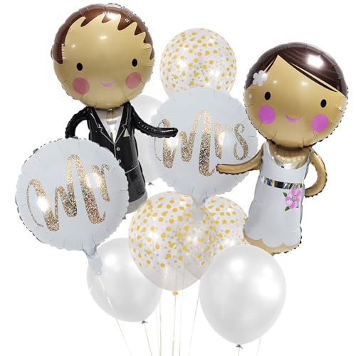 Tourima 10 Stück Just Married Deko Luftballon Hochzeit, Weiß und Schwarz Hochzeitsdeko Set für Mr & Mrs Deko Hochzeit Erlobung Hochzeitsfeier Standesamt, Folienballon Hochzeitsdeko von Tourima
