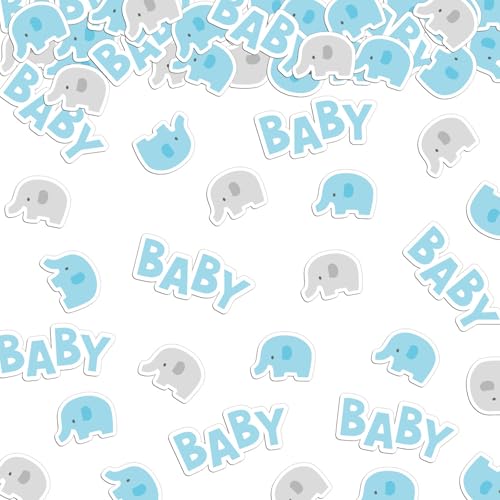 Tourima 100 Stück Babyparty Deko Konfetti Blau Elefant 2cm – Baby Shower Deko Junge, Gender Reveal Party Deko, Deko Babyparty Neutral & Mädchen, Baby Party Dekoration von Tourima