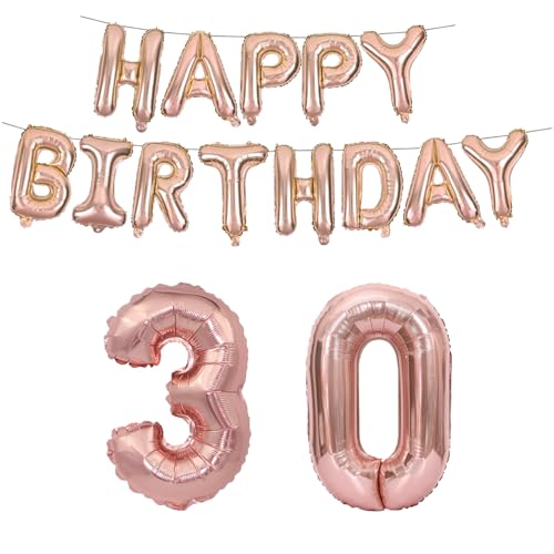 Tourima 30 Geburtstag Deko Roségold Happy Birthday Ballon für 30 Geburtstag Frauen Männer, 16 Zoll Alphabet Luftballons und 40 Zoll Zahlenballons für Deko Luftballon 30 Geburtstags Frau Mann von Tourima